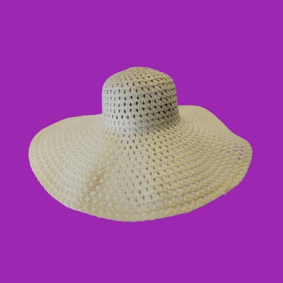 WHITE Womens Floppy Straw Wide Brim Elastic Chin Strap Sun Hat - Picture 10 of 13
